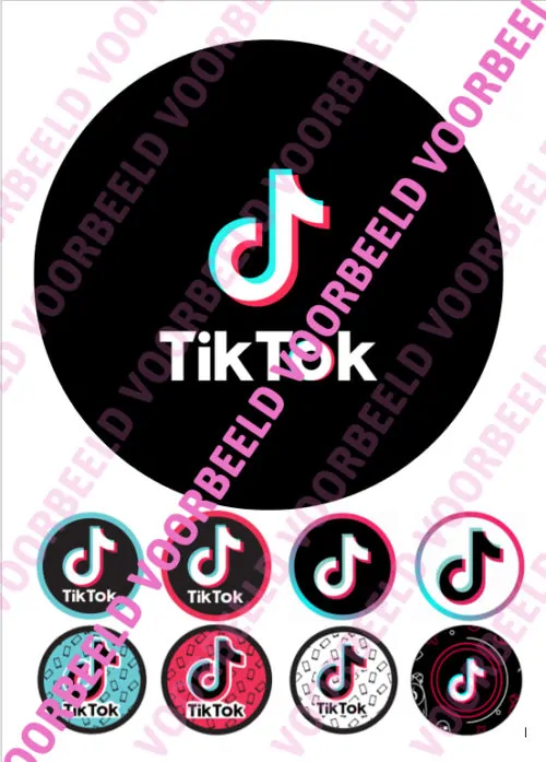 Eetbare taartprint tiktok - 18 cm rond + 8 cupcake rondjes