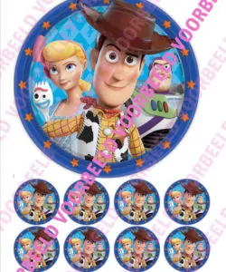 Eetbare Taartprint Toy Story 1 - 18 cm rond + 8 cupcake rondjes