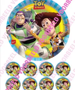 Eetbare Taartprint Toy Story 2 - 18 cm rond + 8 cupcake rondjes