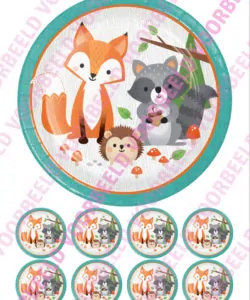 Eetbare Taartprint Woodland Animals 1 - 18 cm rond + 8 cupcake rondjes
