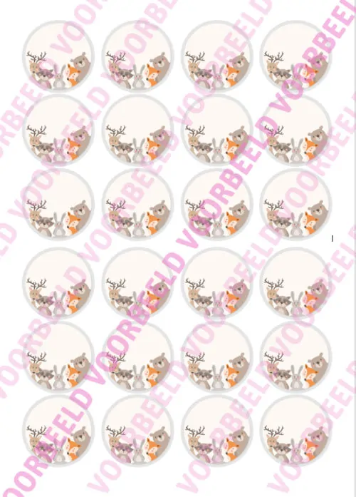 Eetbare cupcakeprint woodland animals 2 - 24 cupcake rondjes