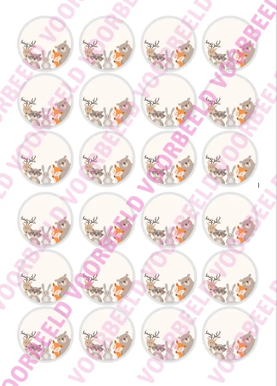 Eetbare cupcakeprint woodland animals 2 - 24 cupcake rondjes bij cake, bake & love 5 Eetbare cupcakeprint woodland animals 2 - 24 cupcake rondjes