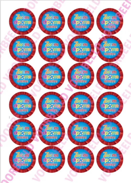 Eetbare cupcakeprint zwemdiploma 1 - 24 cupcake rondjes