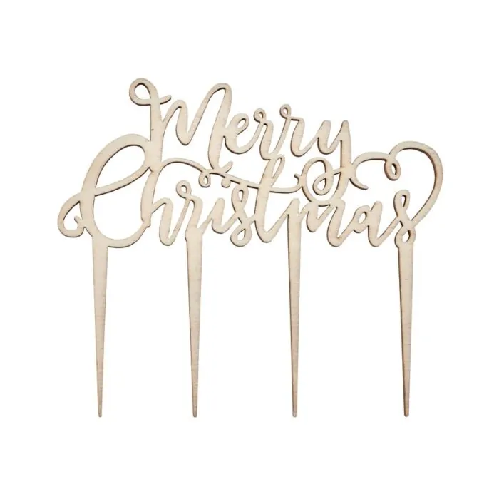 Festive wooden merry christmas cake topper bij cake, bake & love 6 Festive wooden merry christmas cake topper - afbeelding 2