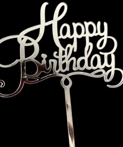 Caketopper Happy Birthday Zilver Small