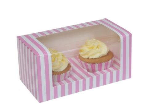 House of marie – cupcake doosje roze-wit gestreept voor 2 cupcakes bij cake, bake & love 5