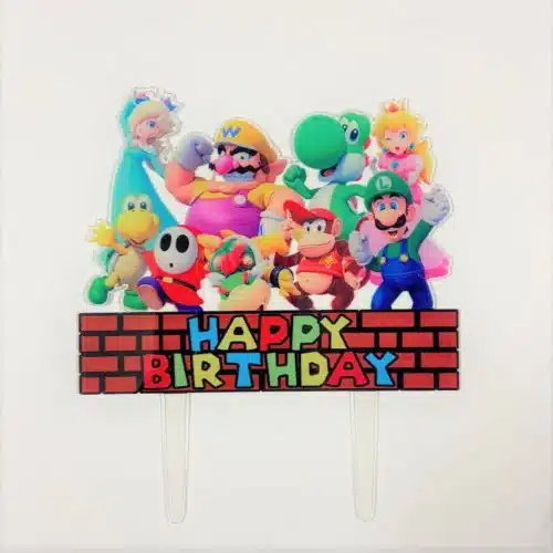 Caketopper mario brothers happy birthday blokjes