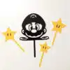 Caketopper mario hoofd zwart en gele sterren bij cake, bake & love 1