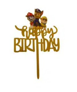 Caketopper Paw Patrol Happy Birthday goud