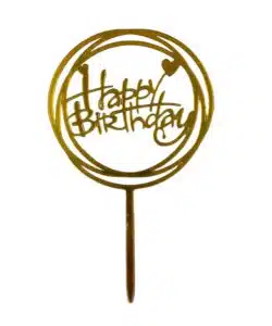 Caketopper Happy Birthday Hartje goud