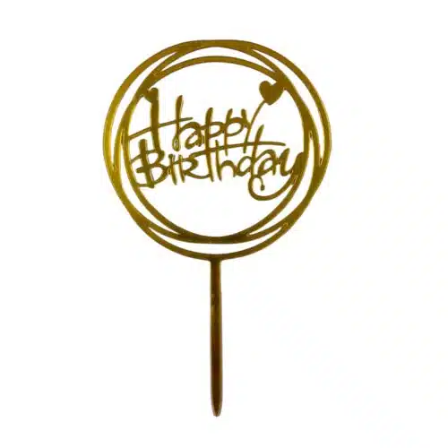 Caketopper happy birthday hartje goud