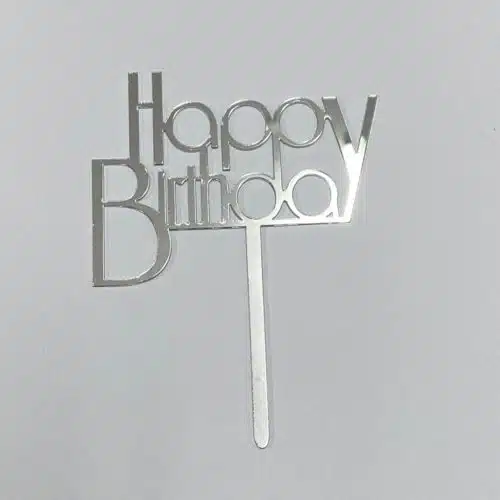Caketopper happy birthday art deco zilver