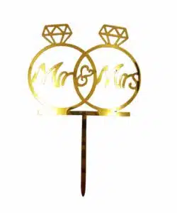 Caketopper Mr & Mrs ringen goud
