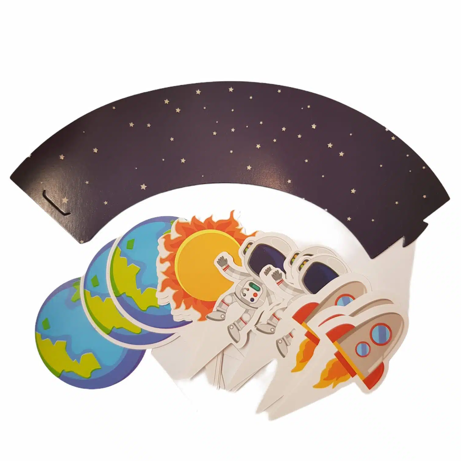 Space cupcake wrapper + poppetjes set 12 bij cake, bake & love 5 Space cupcake wrapper + poppetjes set 12