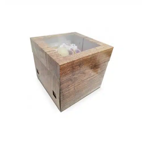 Taartdoos hout look met venster 30x30x30 - afbeelding 2