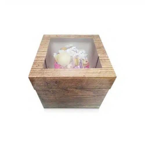 Taartdoos hout look met venster 30x30x30