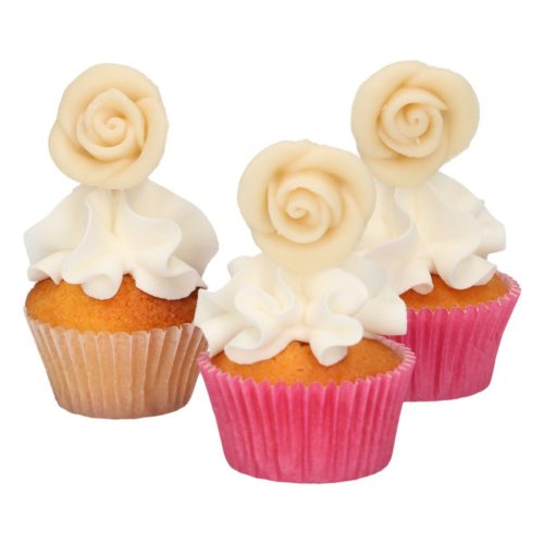 Funcakes marsepein decoratie rozen wit set/6 bij cake, bake & love 6