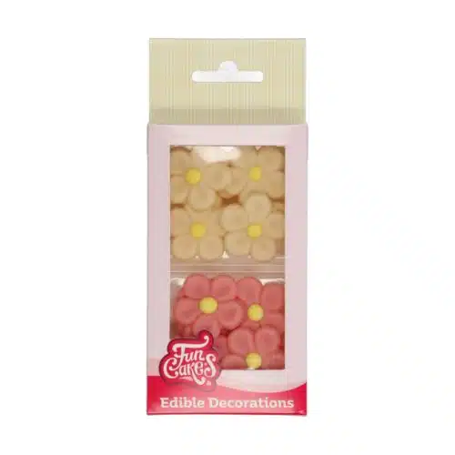 Funcakes marsepein decoratie margriet wit/roze set/12