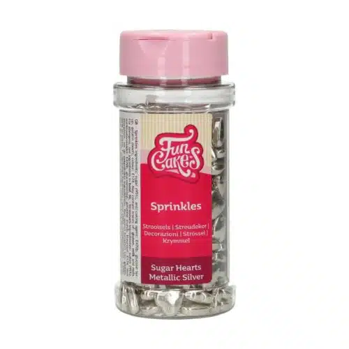Funcakes suikerhartjes metallic zilver 80 g