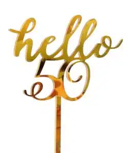 Caketopper Hello 50 goud
