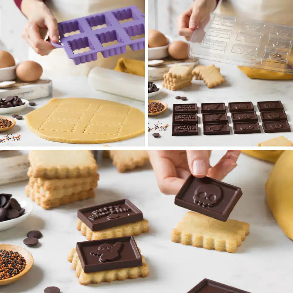 Koekjesuitster set met chocolade mal halloween bij cake, bake & love 6 Koekjesuitster set met chocolade mal halloween - afbeelding 2