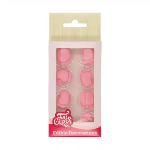 Funcakes suikerdecoratie baby voetjes roze set/16