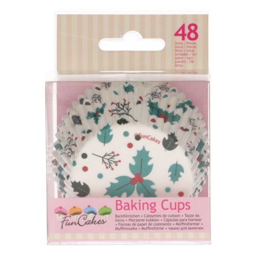 Funcakes baking cups -holly leaf- pk/48 bij cake, bake & love 5