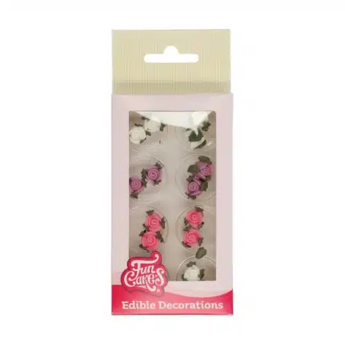 Funcakes suikerdecoratie rozen met blaadjes set/16