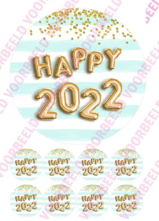 Eetbare taartprint happy new year ballon goud - 18 cm rond + 8 cupcake rondjes bij cake, bake & love 5 Eetbare taartprint happy new year ballon goud - 18 cm rond + 8 cupcake rondjes