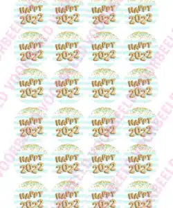 Eetbare Cupcakeprint Happy New Year ballon goud - 24 cupcake rondjes