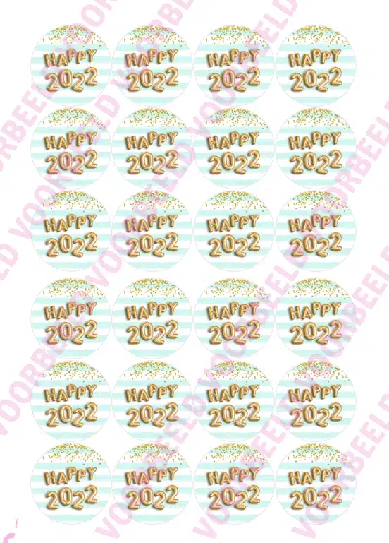 Eetbare cupcakeprint happy new year ballon goud - 24 cupcake rondjes bij cake, bake & love 5 Eetbare cupcakeprint happy new year ballon goud - 24 cupcake rondjes