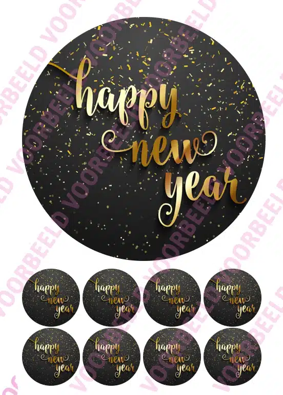 Eetbare taartprint happy new year tekst goud - 18 cm rond + 8 cupcake rondjes bij cake, bake & love 5 Eetbare taartprint happy new year tekst goud - 18 cm rond + 8 cupcake rondjes