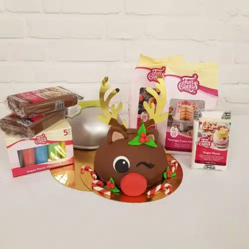 Rudolf the rednose reindeer taartje pakket + stap-voor-stap instructiefilmpje (inclusief bakvorm)