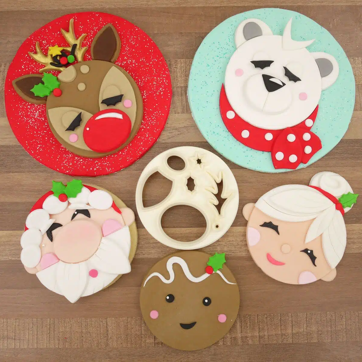 Kerst figuren gezichten koekjes pakket bij cake, bake & love 6 Kerst figuren gezichten koekjes pakket - afbeelding 2