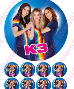 Eetbare Taartprint K3 2022 - 18 cm rond + 8 cupcake rondjes