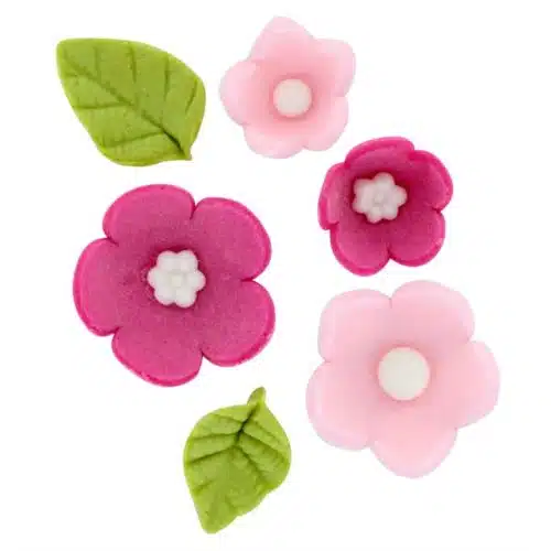 Culpitt suikerdecoratie bloemen & bladeren roze pk/16 - afbeelding 2