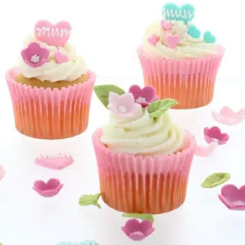 Culpitt suikerdecoratie bloemen & bladeren roze pk/16 - afbeelding 3