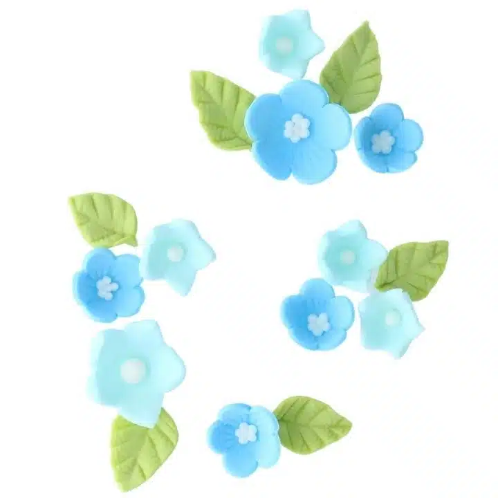 Culpitt suikerdecoratie bloemen & bladeren blauw pk/16 bij cake, bake & love 6 Culpitt suikerdecoratie bloemen & bladeren blauw pk/16 - afbeelding 2
