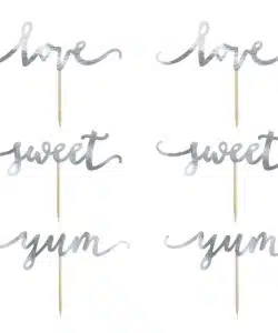 PartyDeco Cupcake Toppers Love - Zilver Set/6