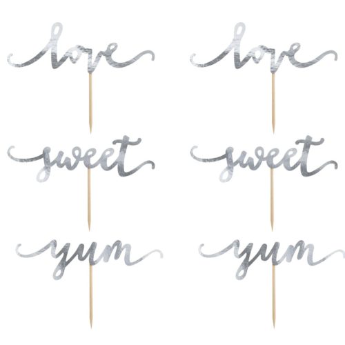 Partydeco cupcake toppers love - zilver set/6 bij cake, bake & love 5