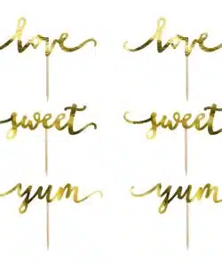 PartyDeco Cupcake Toppers Love - Goud Set/6