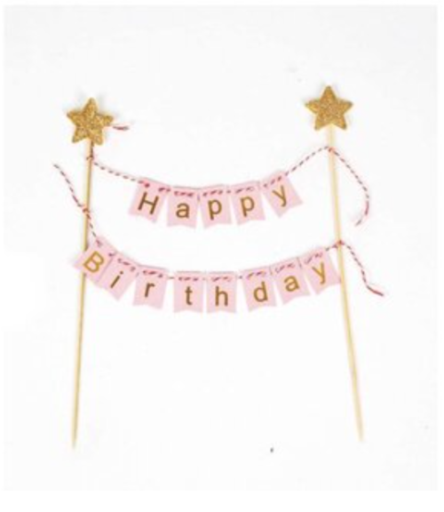 Caketopper happy birthday bunting pink bij cake, bake & love 5