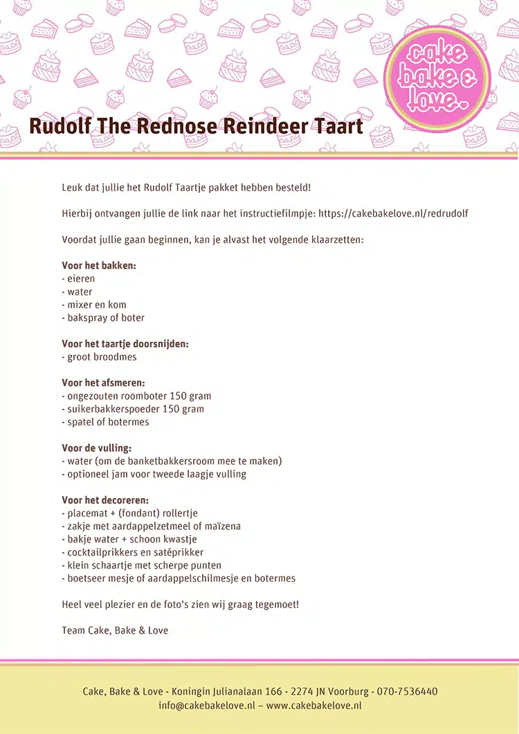 Pakketproduct: brief met link naar instructiefilmpje bij cake, bake & love 4 Pakketproduct: brief met link naar instructiefilmpje