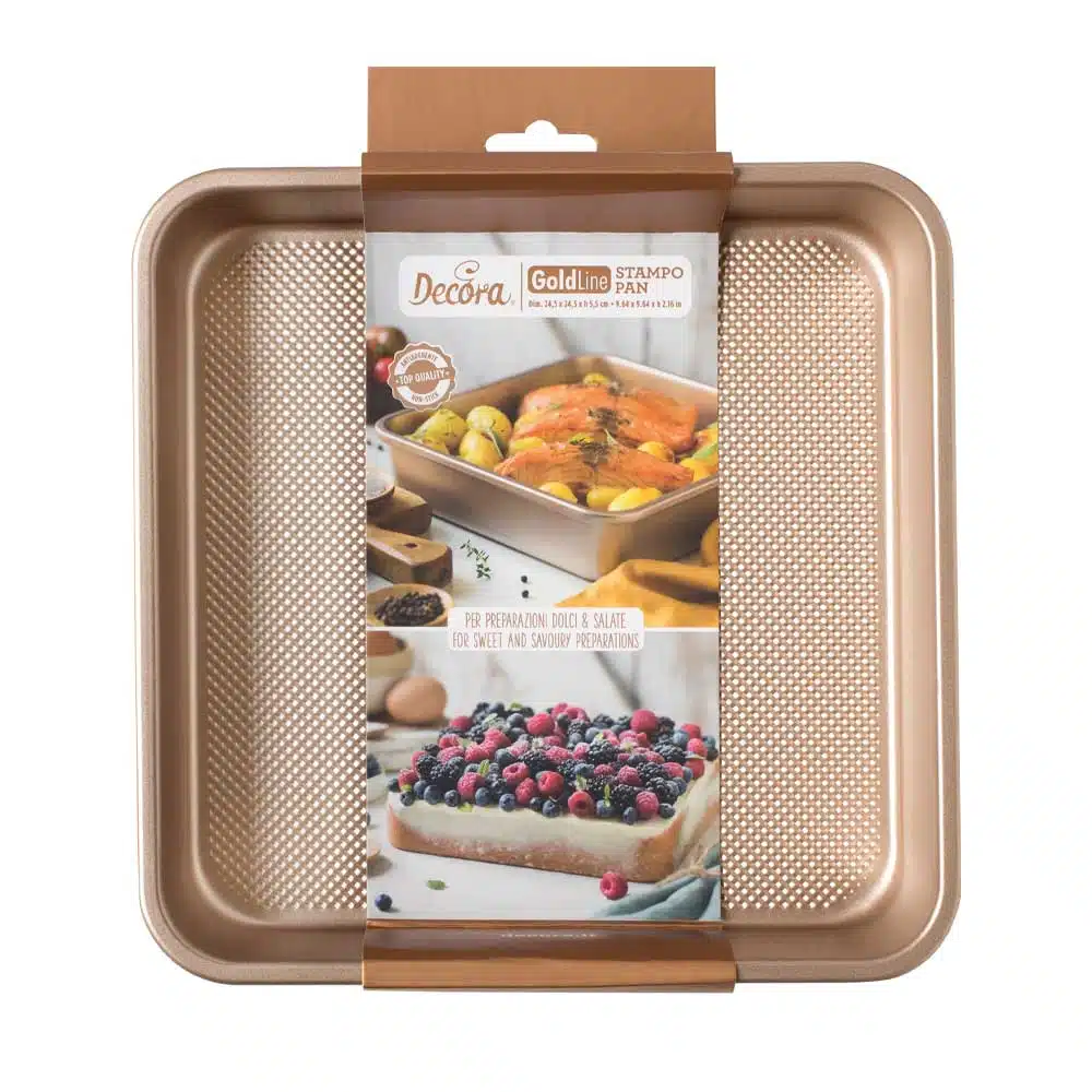 Decora gold line non-stick bakvorm 24,5 x 24,5 x 5,5 cm bij cake, bake & love 5 Decora gold line non-stick bakvorm  24,5 x 24,5 x 5,5 cm