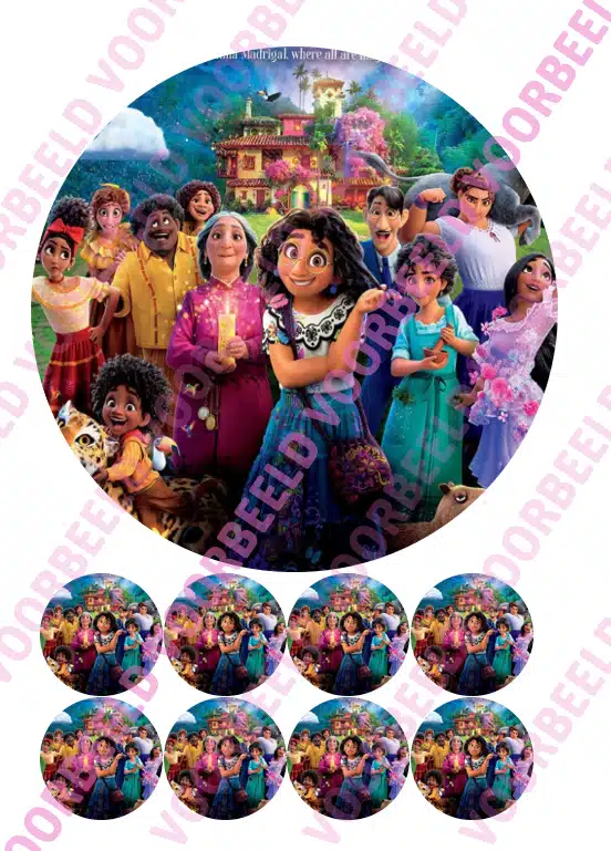 Eetbare taartprint encanto 1 - 18 cm rond rond + 8 cupcake rondjes bij cake, bake & love 5 Eetbare taartprint encanto 1 - 18 cm rond rond + 8 cupcake rondjes