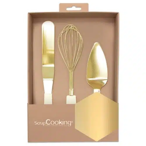 Scrapcooking golden spatul, whisk & cake server set 3