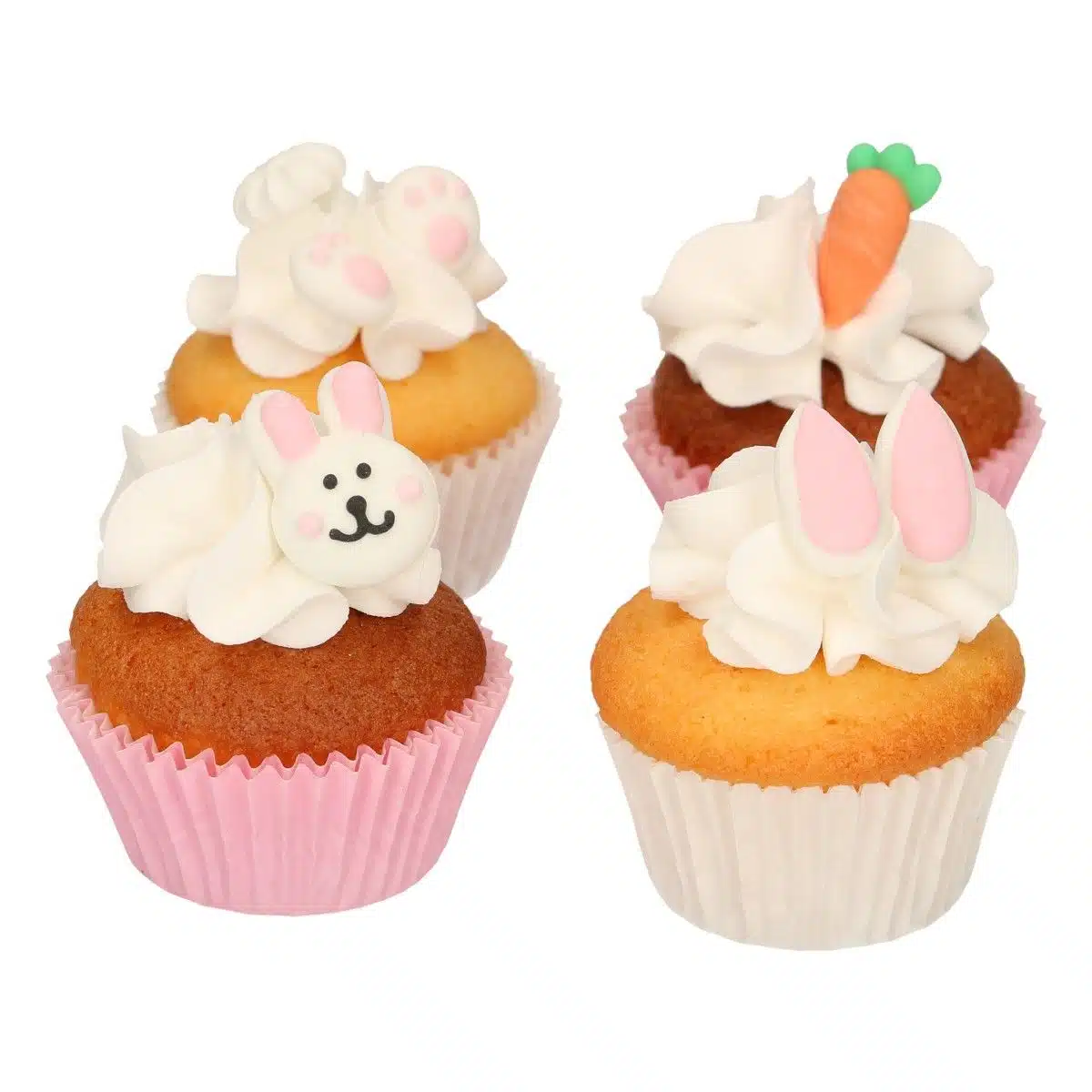 Paas cupcakes pakket met suikerkonijntjes bij cake, bake & love 6 Paas cupcakes pakket met suikerkonijntjes - afbeelding 2