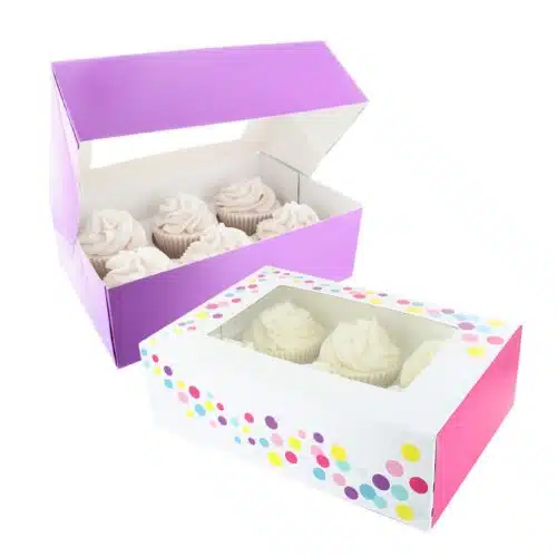 Baked with love cupcake doos paars en gestipt pk/2