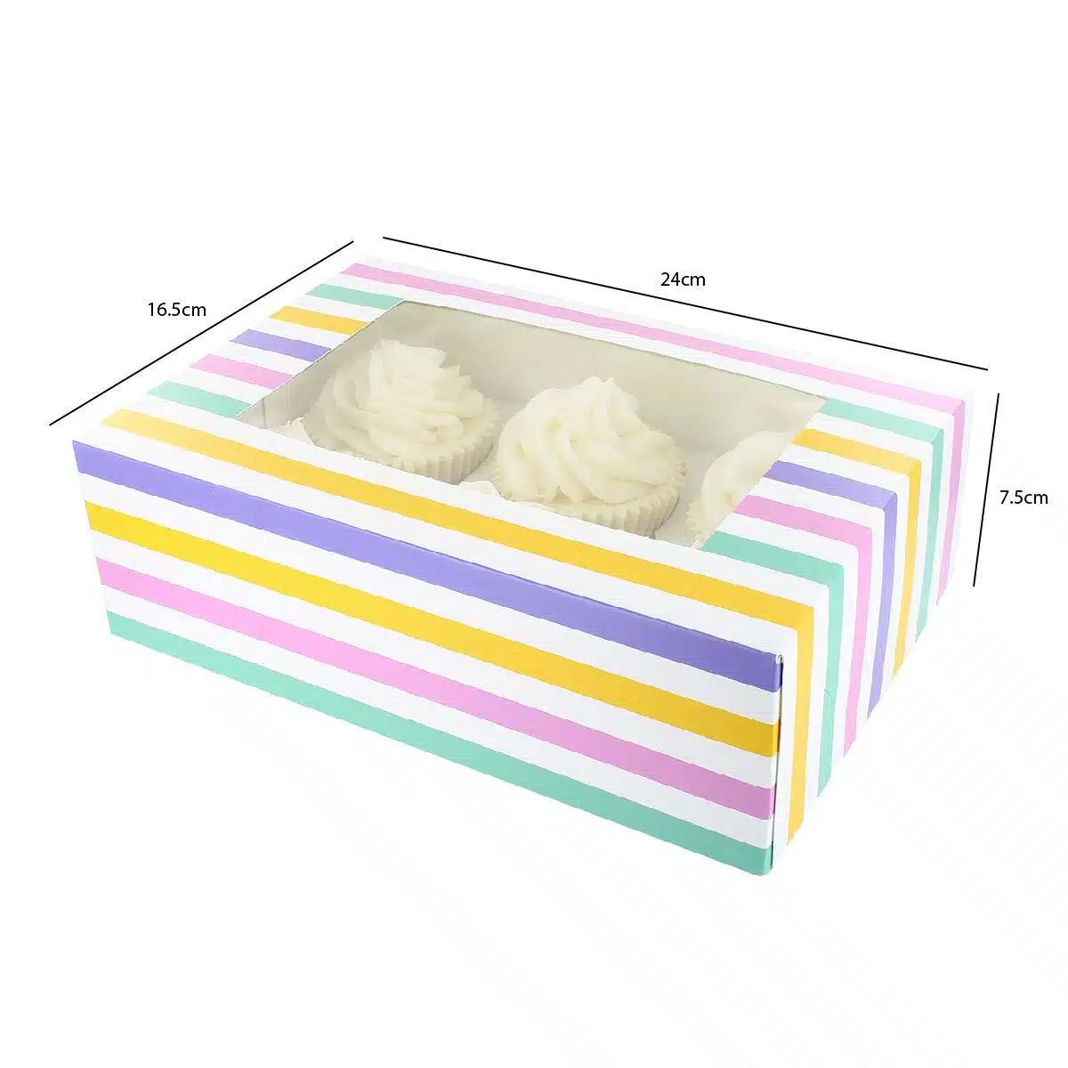 Baked with love cupcake doos geel en gestreept pk/2 bij cake, bake & love 6 Baked with love cupcake doos geel en gestreept pk/2 - afbeelding 2
