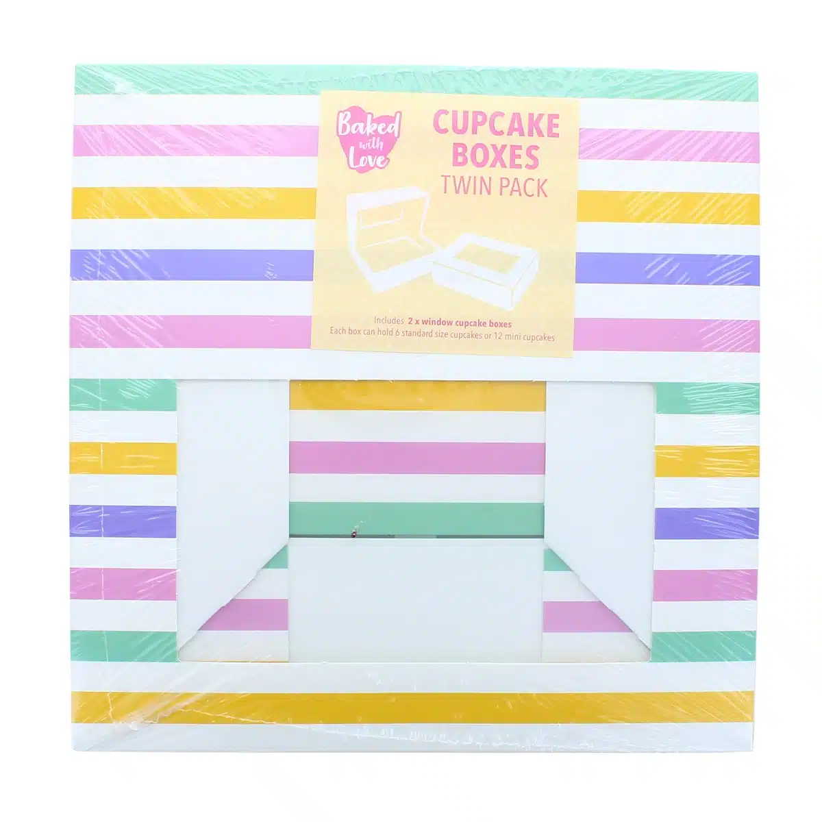 Baked with love cupcake doos geel en gestreept pk/2 bij cake, bake & love 7 Baked with love cupcake doos geel en gestreept pk/2 - afbeelding 3